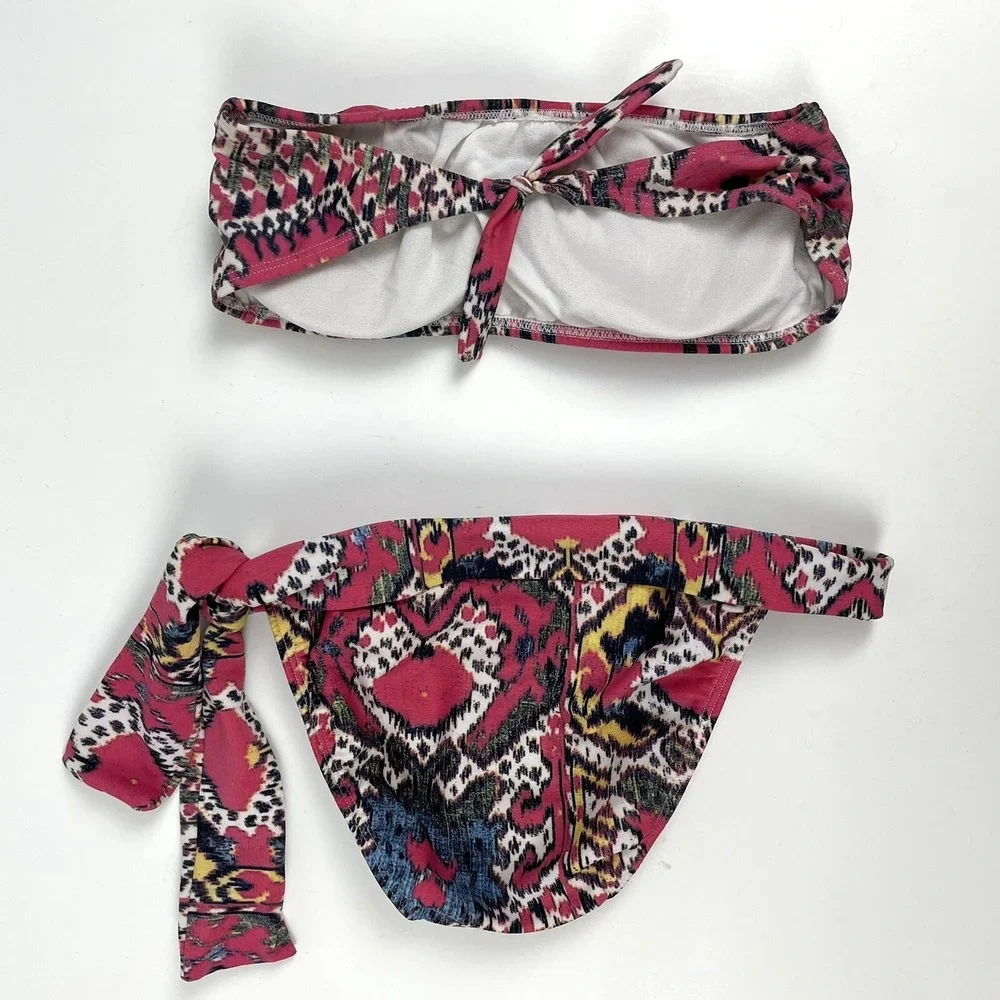 Lenny Bandeau 2 Piece Bikini Swimsuit Size‎ Medium Pink Southwestern Print